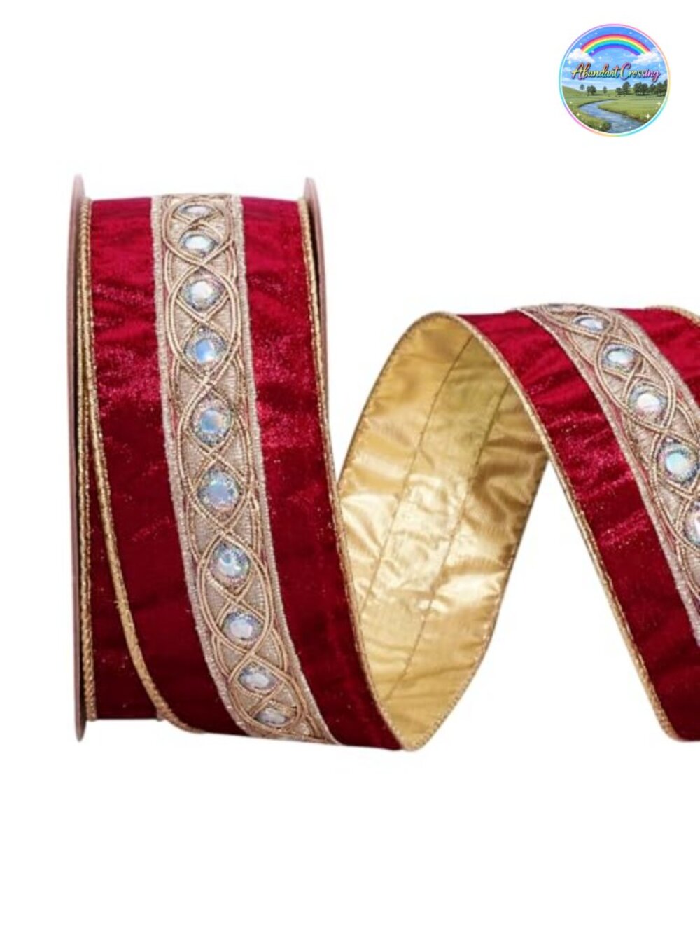 Reversible Velvet Wired Ribbon 2.5in x 10yd Jewel Embellished Holiday Craft